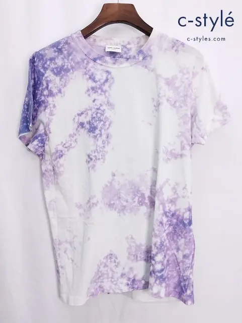 SAINT LAURENT PARIS サンローランパリ 半袖 Tシャツ M パープル×ホワイト 綿100% 419420 Y2PY1