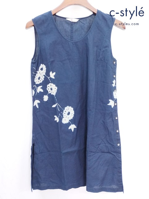 45R フォーティーファイブアール ノースリーブチュニック 1 インディゴ 花柄 コットン100% レディース