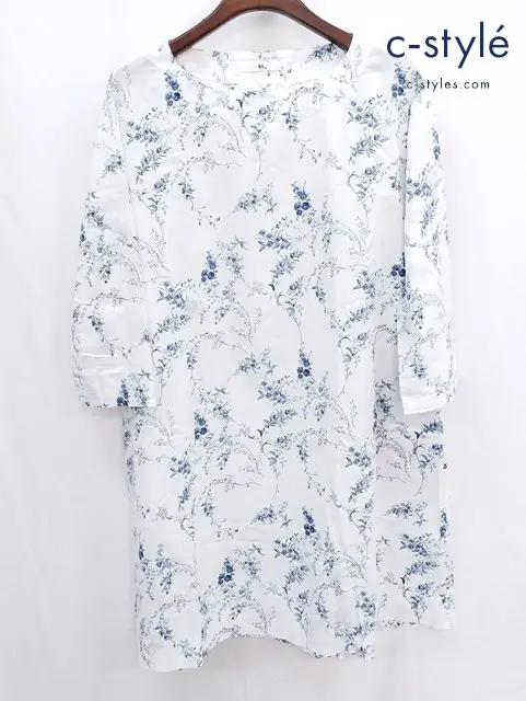 45R フォーティーファイブアール ワンピース 3 ホワイト系 花柄 フラワープリント コットン100%