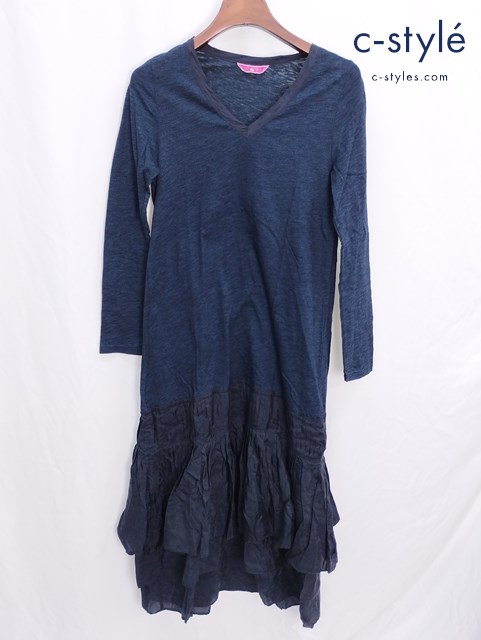 45R フォーティーファイブアール ワンピース 2 インディゴ コットン シルク 切り替え