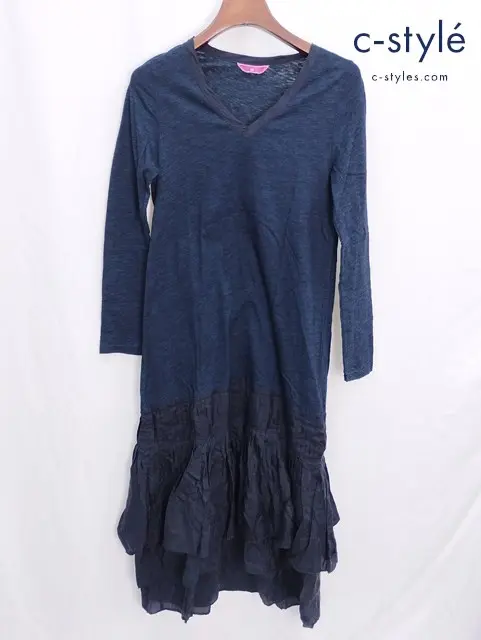 45R フォーティーファイブアール ワンピース 2 インディゴ コットン シルク 切り替え