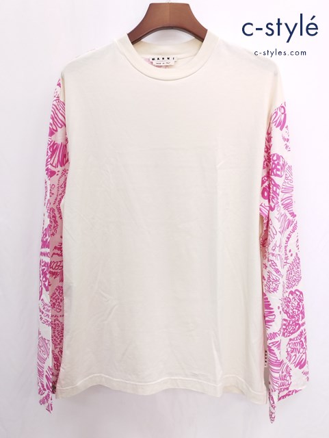 MARNI マルニ ドッキングカットソー 長袖 46 ベージュ×ピンク系 イタリア製