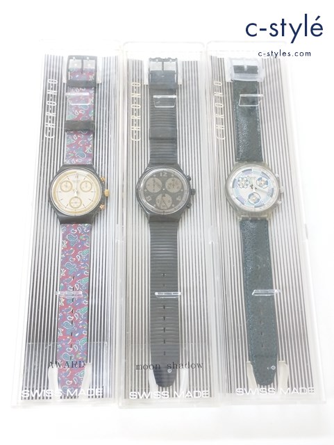 swatch まとめ 腕時計 クォーツ CHRONO クロノ AWARD SCB108 GREENTIC SCV100 MOON SHADOW SCB110 計3点