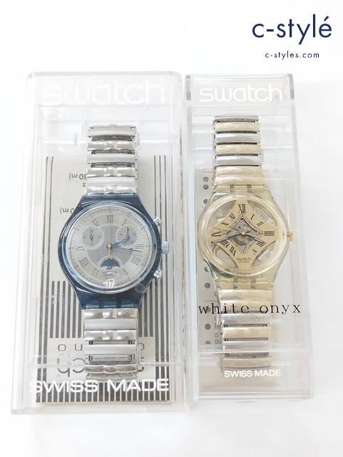 swatch 腕時計 クォーツ MOON DATE SCN402 ブルー×シルバー White Onyx GK160 シルバー×ゴールド 計2点