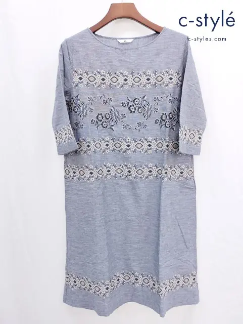 45R フォーティーファイブアール 花柄 刺繍ワンピース 0 ネイビー系 コットン100% レディース