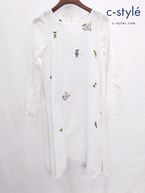 45R フォーティーファイブアール フェザーカディ小花刺繍ワンピース 0 ホワイト コットン100%
