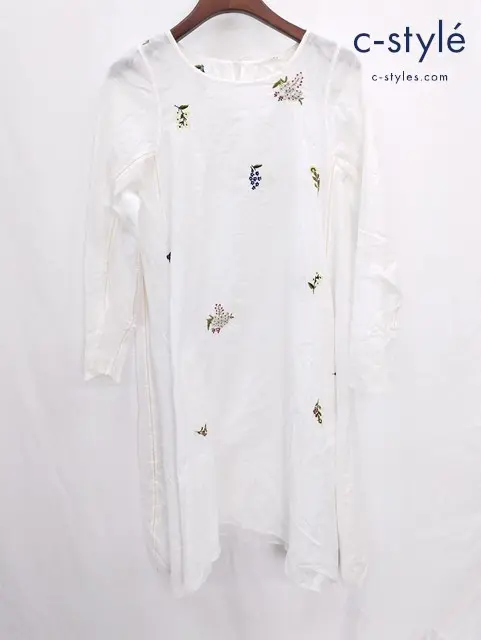 45R フォーティーファイブアール フェザーカディ小花刺繍ワンピース 0 ホワイト コットン100%