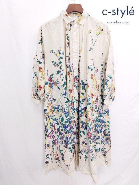 45R フォーティファイブアール インドカディお花畑プリントのドレス クリーム系 コットン100％ ワンピース