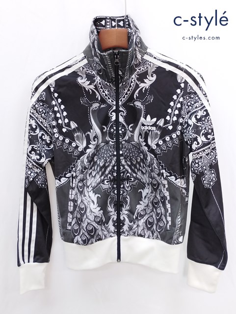 adidas アディダス トラックジャケット L ブラック系 ペイズリー柄 孔雀柄 総柄 レディース