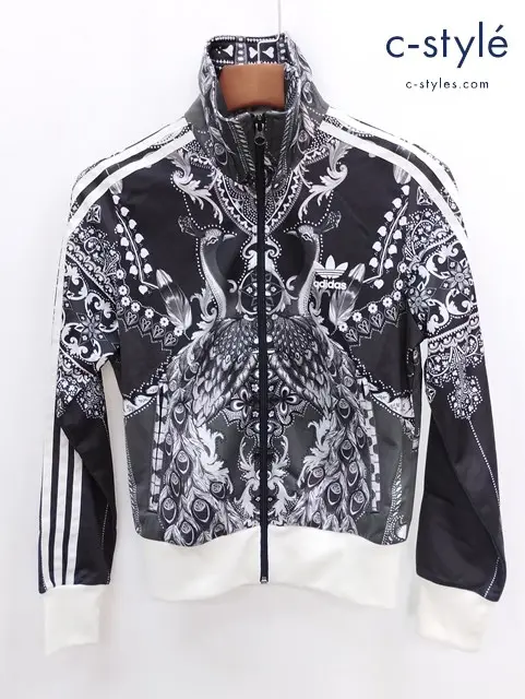 adidas アディダス トラックジャケット L ブラック系 ペイズリー柄 孔雀柄 総柄 レディース