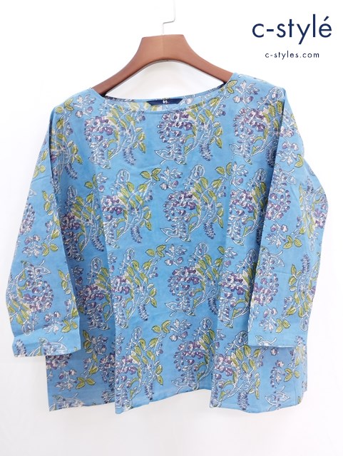 45R フォーティーファイブアール カットソー 0 ブルー系 総柄 プリント コットン100% レディース