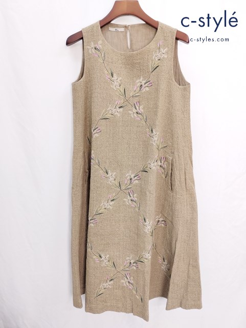 45R フォーティファイブアール ギマツイード刺繍 ノースリーブワンピース 0 ベージュ系 フラワー 綿100％