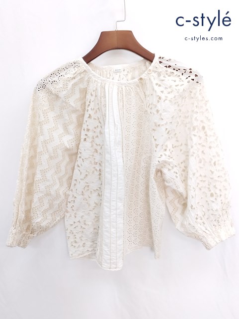 45R カットワーク玉手箱のプカパフブラウス 2 キナリ 綿100％ レディース レース