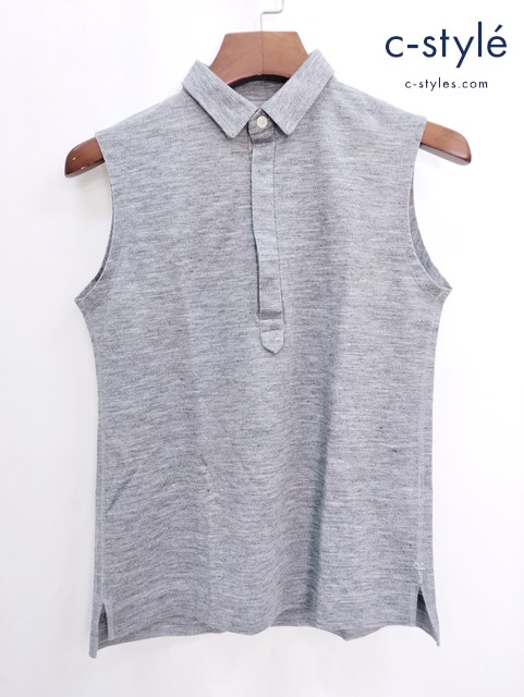 45R フォーティーファイブアール ノースリーブポロシャツ 2 グレー 無地 麻 ポリエステル レディース