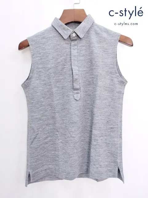 45R フォーティーファイブアール ノースリーブポロシャツ 2 グレー 無地 麻 ポリエステル レディース