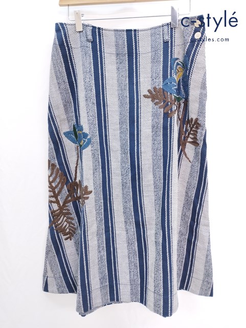 45rpm フォーティーファイブアールピーエム カルゼヒッコリー プルメリア刺繍スカート 3 インディゴ コットン