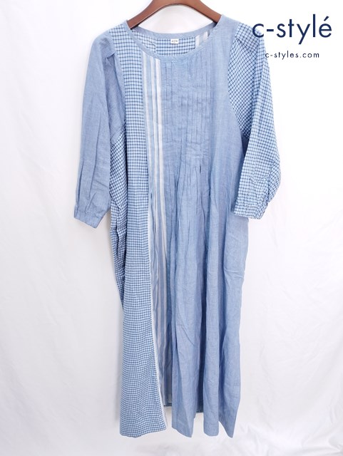 45R フォーティファイブアール インドカディのパッチワークドレス 0 ブルー系 ワンピース 綿100％