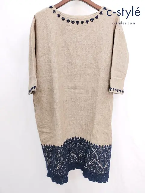 45R フォーティファイブアール ワンピース 0 ベージュ系 コットン100％ 刺繍