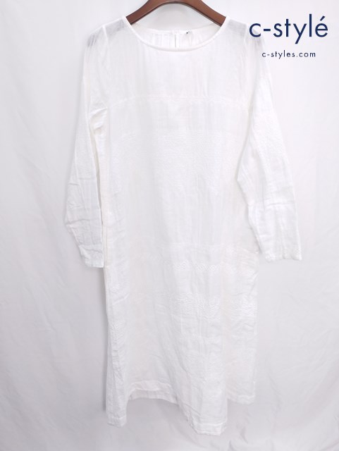 45R フォーティファイブアール ワンピース 0 ホワイト コットン100％ 刺繍 長袖