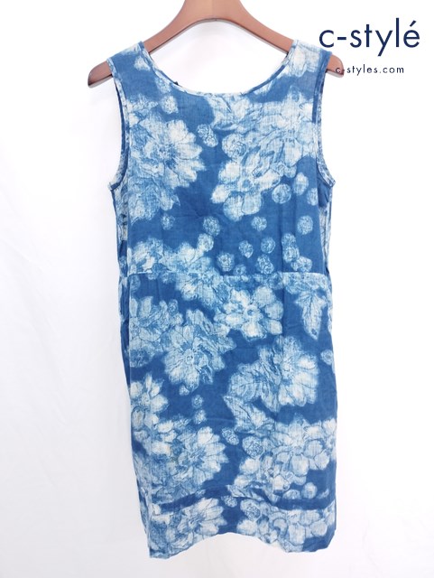 45R フォーティファイブアール ノースリーブ ワンピース 1 インディゴ コットン100％ 総柄 花