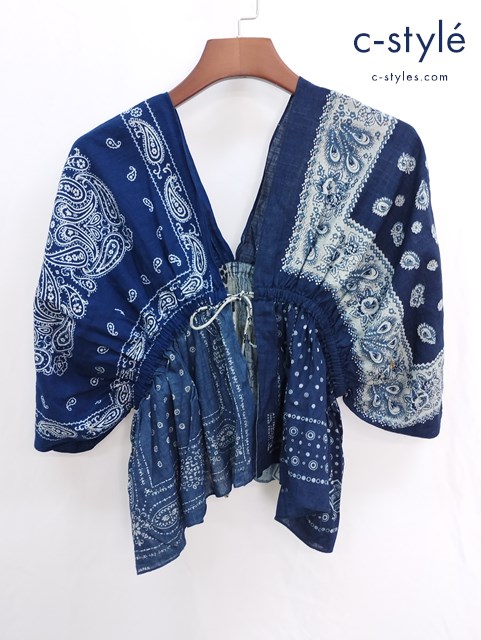 45R フォーティファイブアール 再び バンダナ ブラウス インディゴ コットン100％ レディース