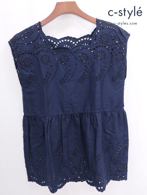 45R フォーティファイブアール ノースリーブ カットワーク ブラウス 3 ネイビー チュニック レディース