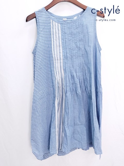 45R フォーティファイブアール ノースリーブ ワンピース 0 ブルー系 パッチワーク コットン100％