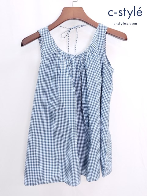 45R フォーティファイブアール ノースリーブ ブラウス 1 ブルー×ホワイト チェック レディース