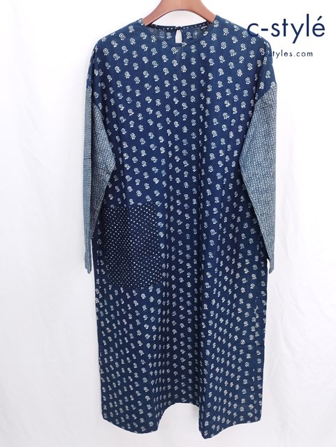 45R フォーティファイブアール パッチワーク ワンピース 0 インディゴ コットン100％ 花柄