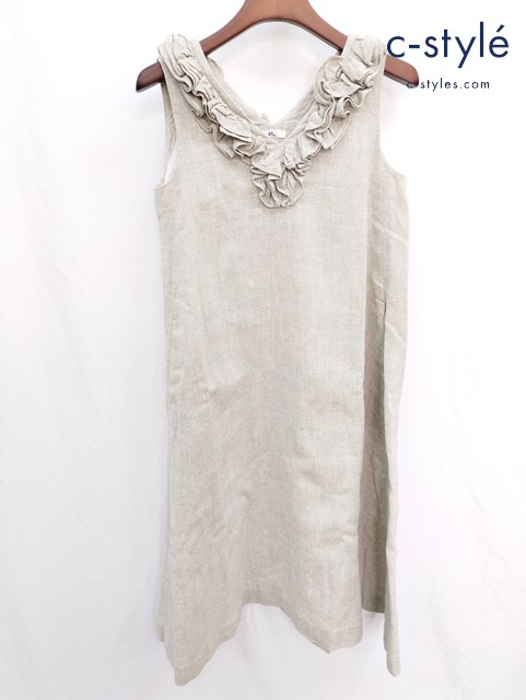 45R フォーティーファイブアール ノースリーブフリルワンピース 0 ベージュ 無地 コットン