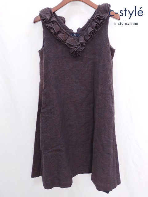 45R フォーティーファイブアール ノースリーブフリルワンピース 0 ブラウン 無地 コットン