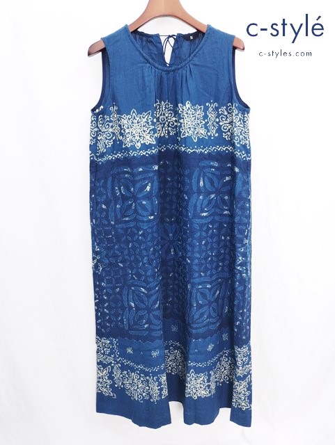 45R フォーティーファイブアール リネンアロハカットワークワンピース 0 インディゴ 藍染 ノースリーブ