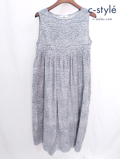 45R フォーティーファイブアール ノースリーブワンピース 0 ホワイト×インディゴ 藍染 手織り生地