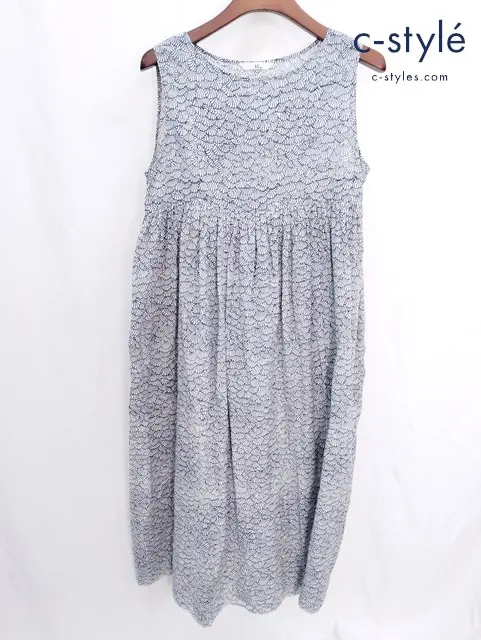 45R フォーティーファイブアール ノースリーブワンピース 0 ホワイト×インディゴ 藍染 手織り生地