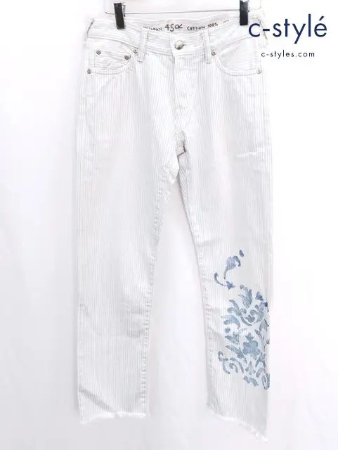 45R フォーティーファイブアール デニムパンツ 26 ブルー系 藍染 ストライプ コットン レディース