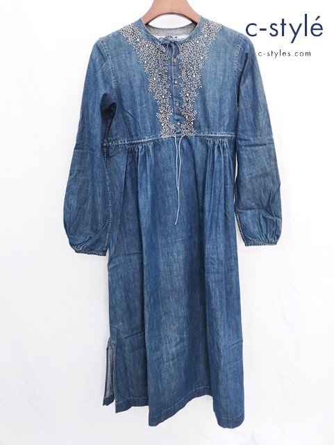 Badou-R バドウアール ワンピース 1 インディゴ コットン 藍染 植物 刺繍