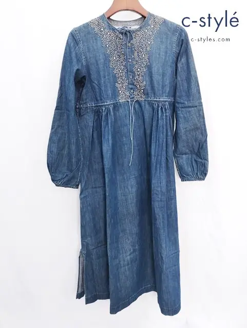 Badou-R バドウアール ワンピース 1 インディゴ コットン 藍染 植物 刺繍