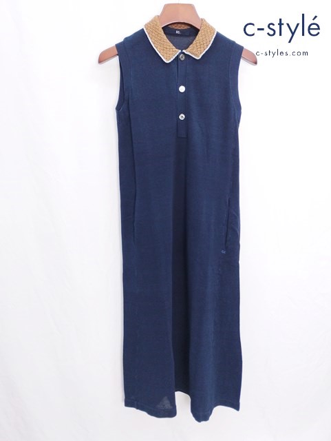45R フォーティーファイブアール 襟付きノースリーブワンピース 0 ネイビー 藍染 インディゴ染め