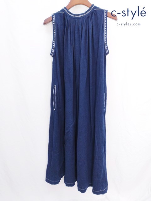 45R フォーティーファイブアール ノースリーブワンピース 0 ネイビー コットン 刺繍 インディゴ