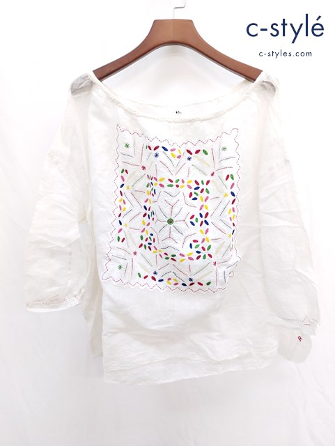45R フォーティーファイブアール コットンシルクブラウス 0 クリーム系 刺繍 アップリケ レディース