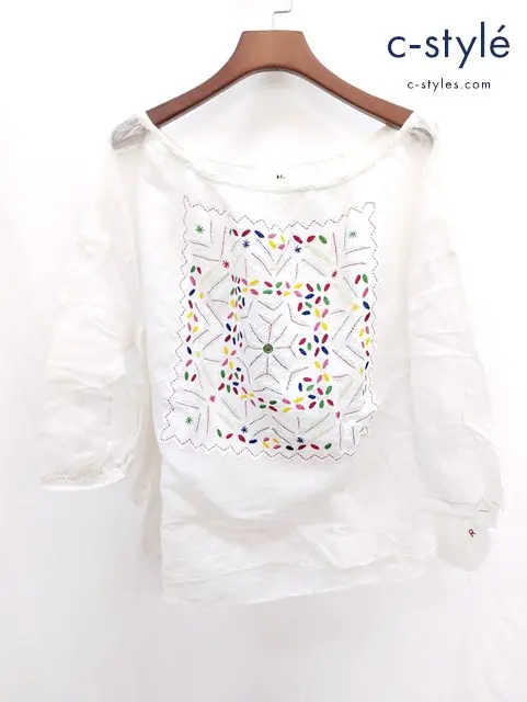 45R フォーティーファイブアール コットンシルクブラウス 0 クリーム系 刺繍 アップリケ レディース