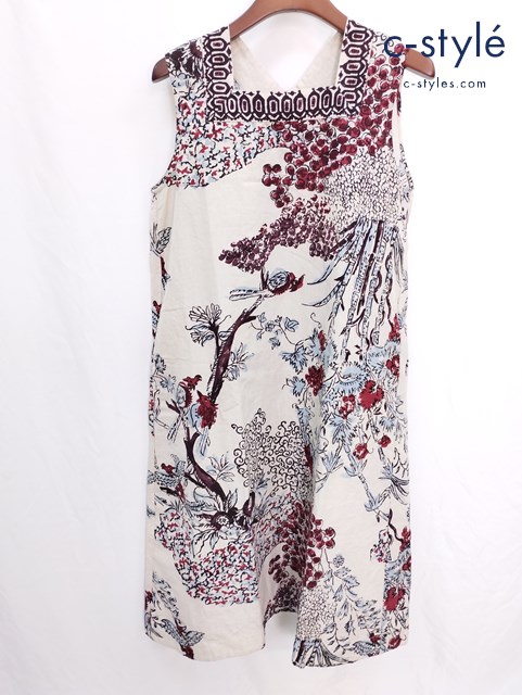 45R フォーティーファイブアール ノースリーブパランポアリネンワンピース 0 ベージュ系 植物