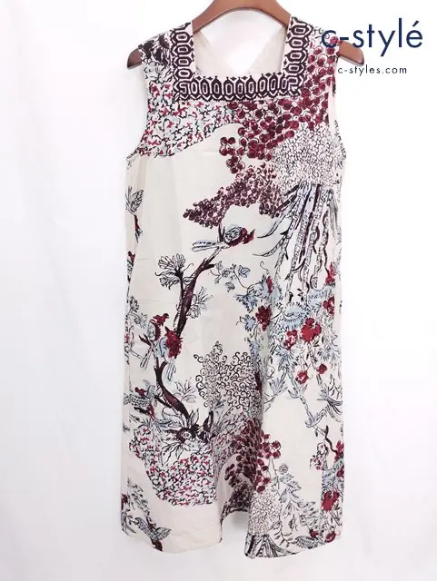 45R フォーティーファイブアール ノースリーブパランポアリネンワンピース 0 ベージュ系 植物