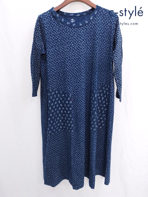 45R フォーティーファイブアール 藍染ロングワンピース 0 インディゴ コットン 花柄