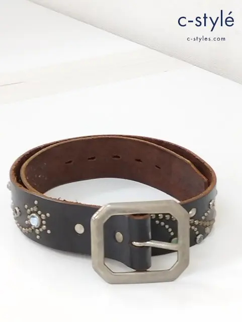 HTC エイチティーシー スタッズベルト フラワー 34インチ ブラック×ブラウン