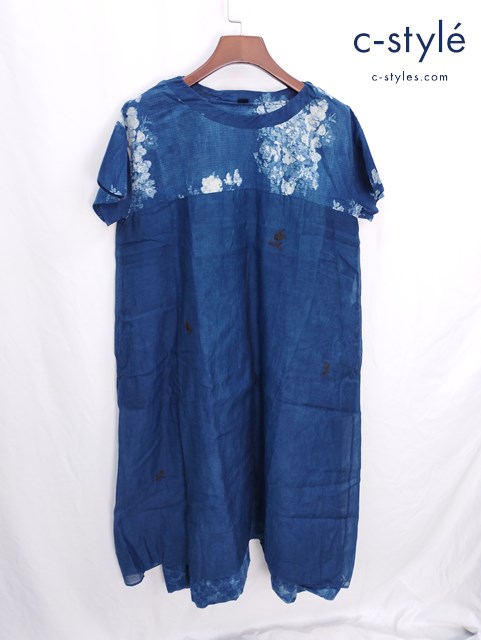 45R フォーティーファイブアール 藍染ワンピース インディゴ 刺繍 花