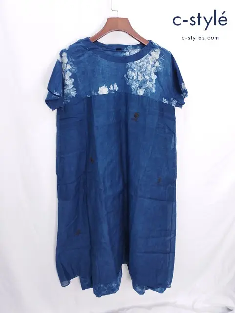45R フォーティーファイブアール 藍染ワンピース インディゴ 刺繍 花