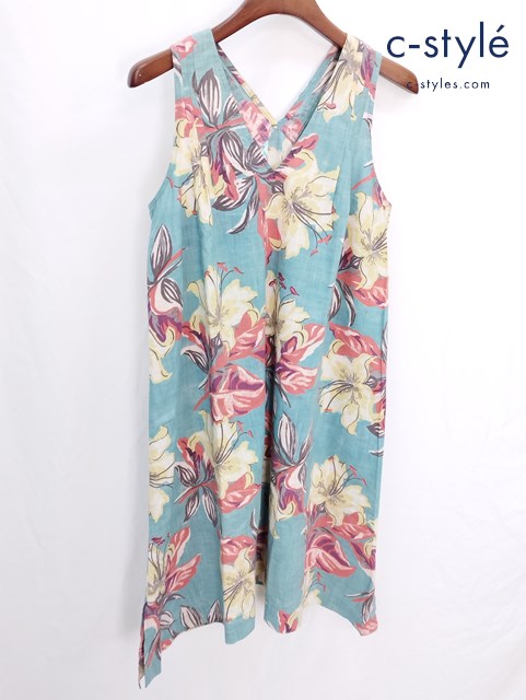45R フォーティーファイブアール umi908 タンクトップワンピース 2 ブルー系 花 植物 コットン