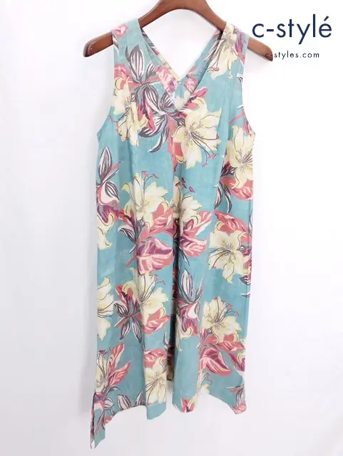 45R フォーティーファイブアール umi908 タンクトップワンピース 2 ブルー系 花 植物 コットン