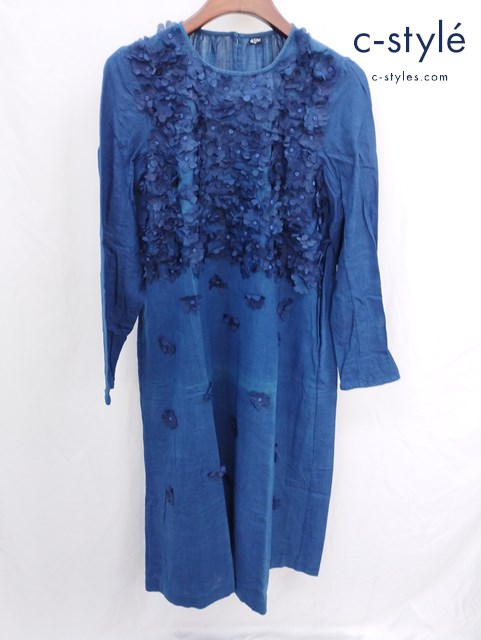 45R フォーティーファイブアール 藍染カディのフラワードレス 2 インディゴ 花 コットン シルク 手紡ぎ手織り